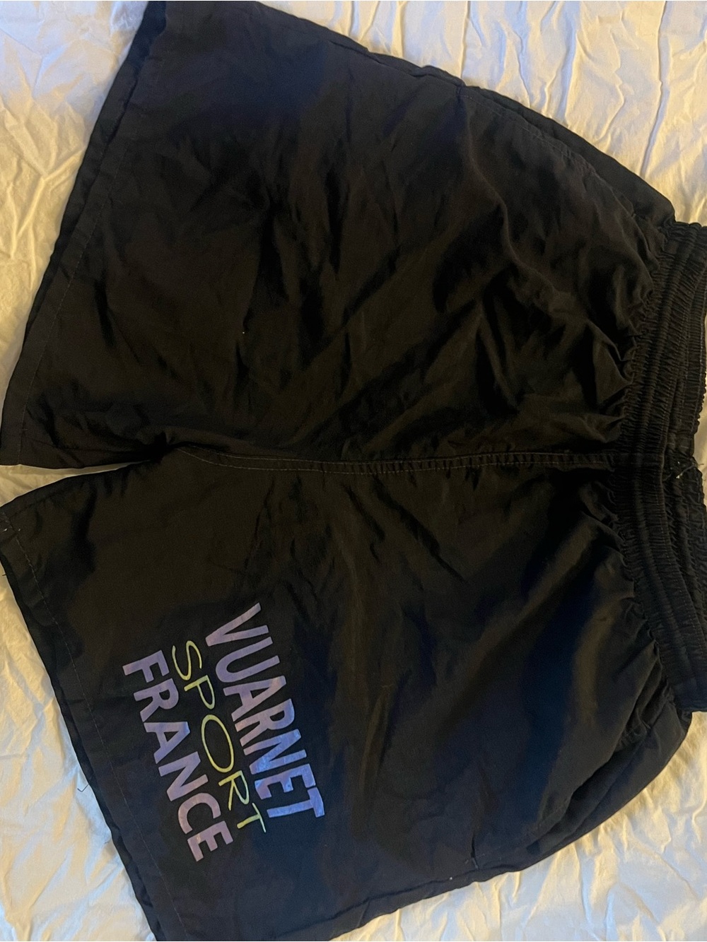 Vintage 1990’s Vuarnet of France Black NylonAthletic Shorts with Multicolor Logo